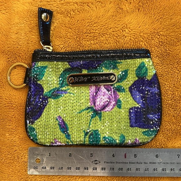 Betsy Johnson sequin  floral zippered wallet. Featuring a key ring. - Picture 2 of 8
